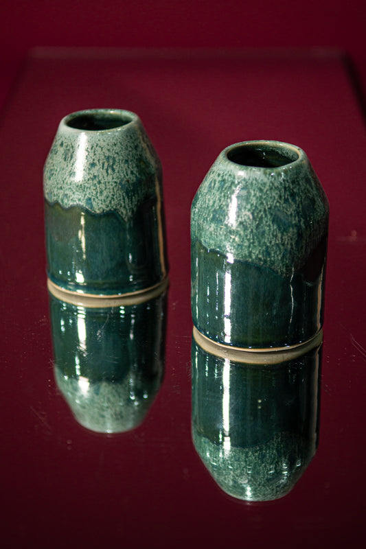 Pair of mini vases or candle holders green