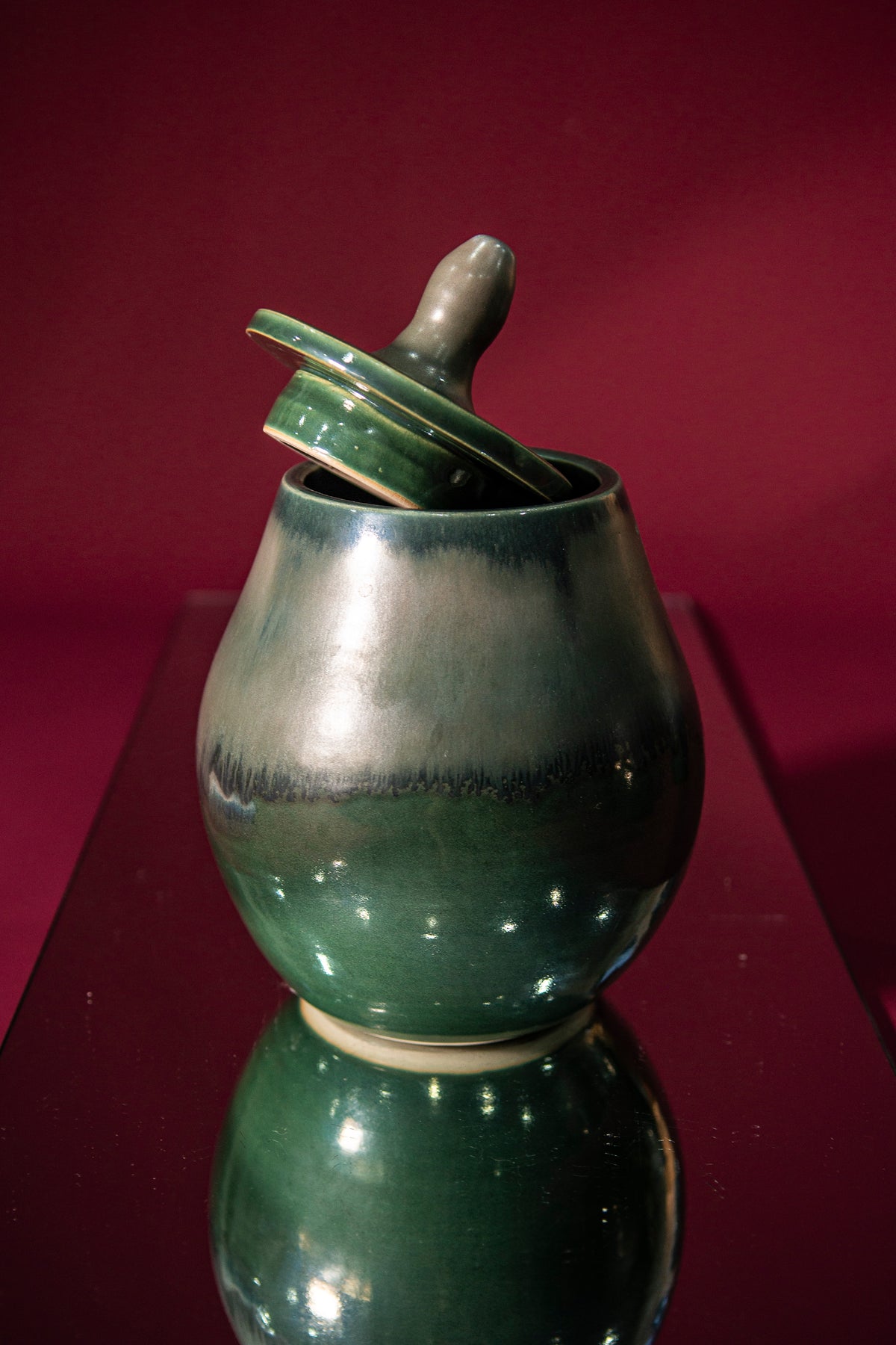 Lidded jar moss green