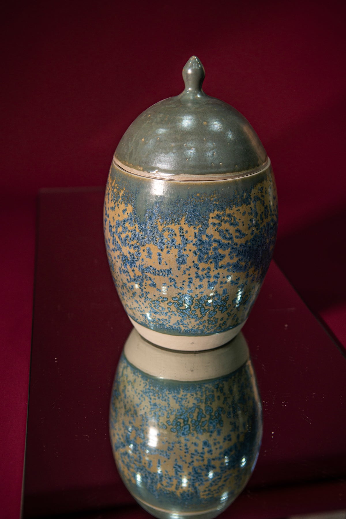 Large Blue crystals Lidded jar
