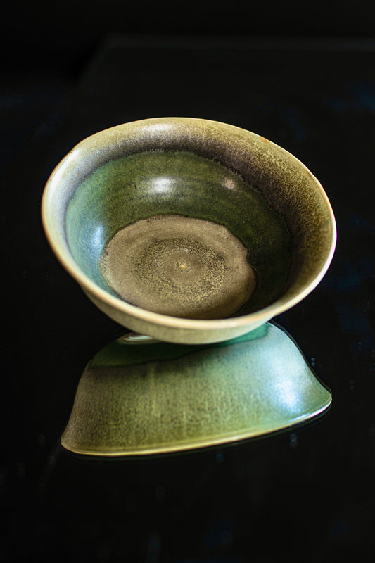 Moss green bowl with crystals