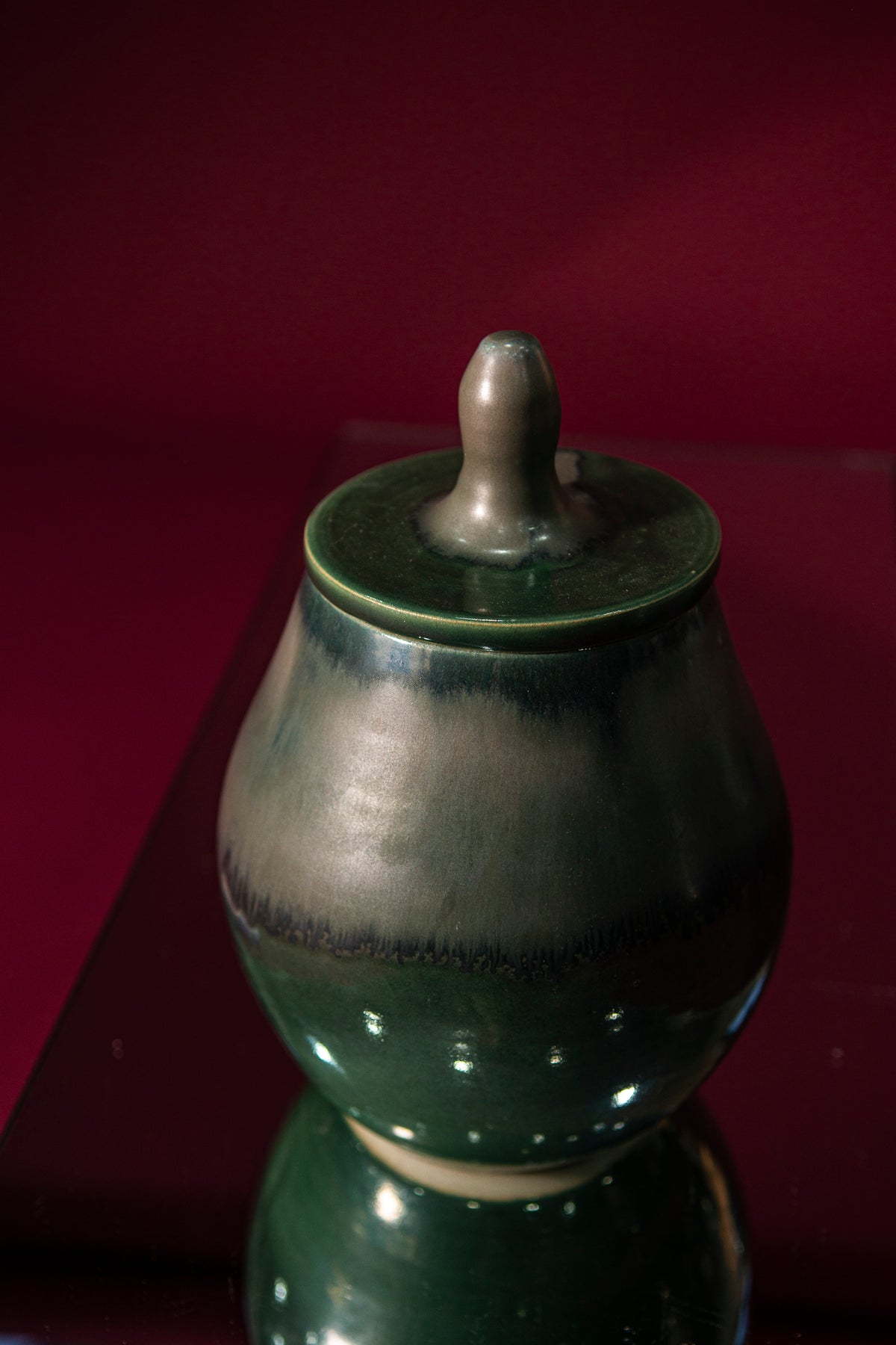 Lidded jar moss green