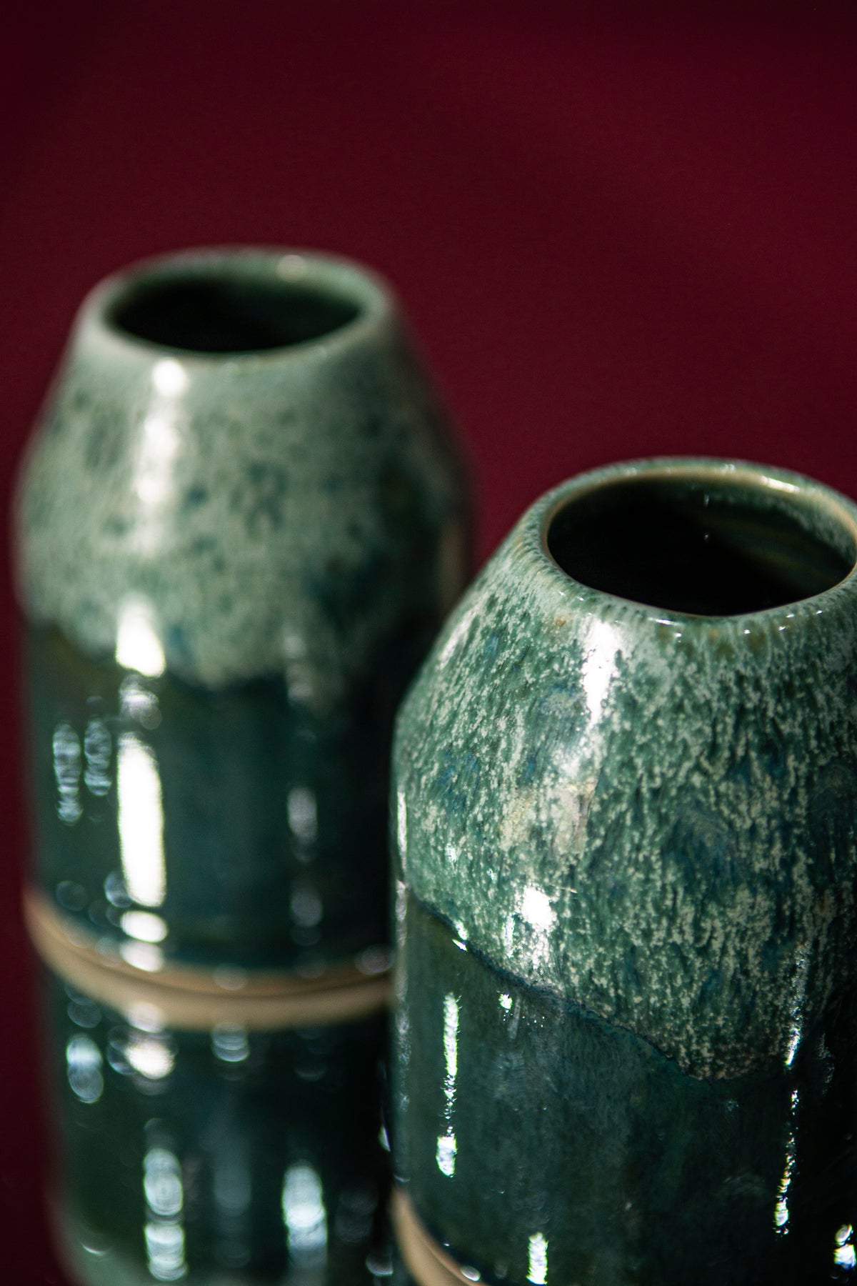 Pair of mini vases or candle holders green