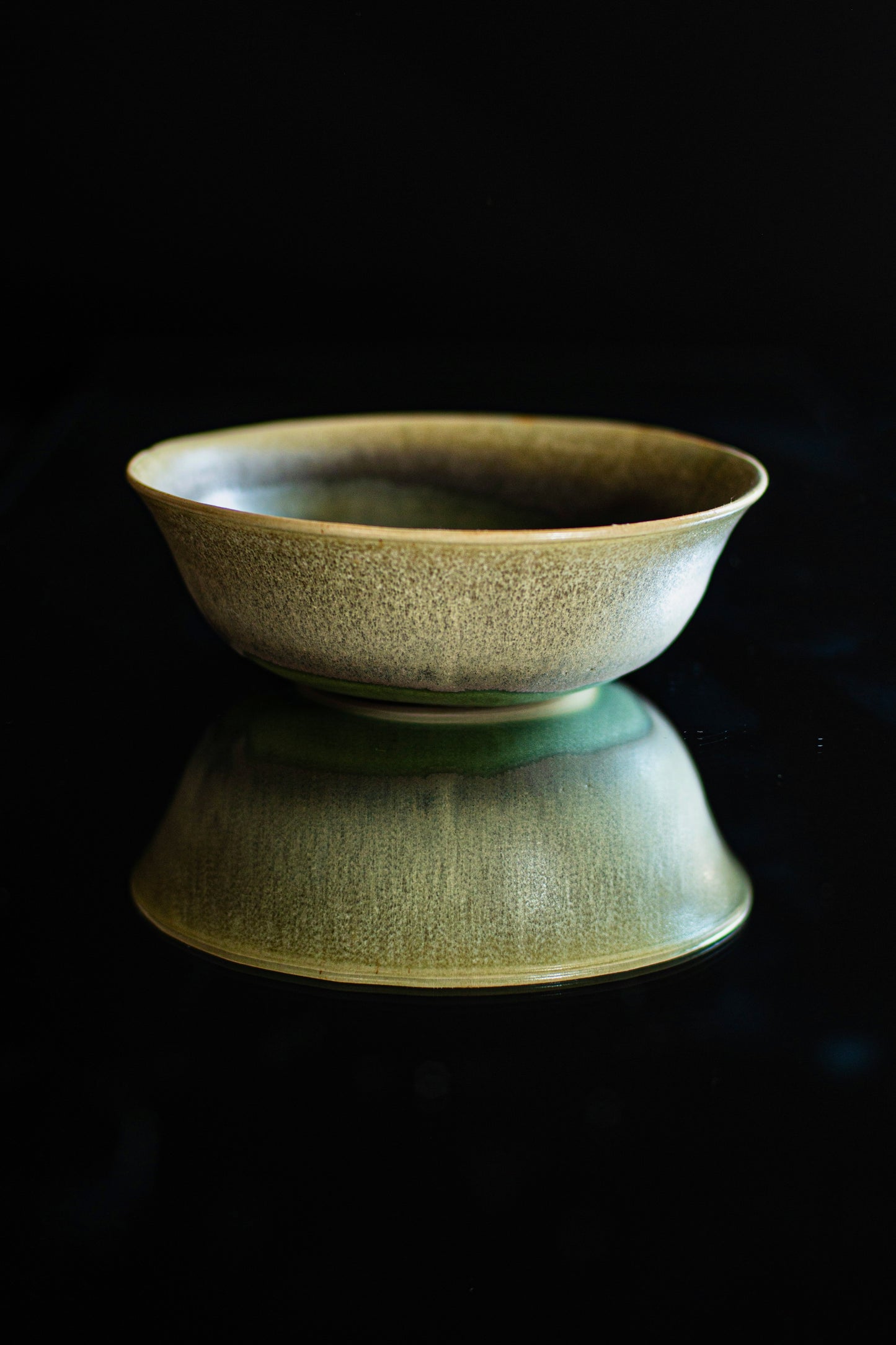 Moss green bowl with crystals