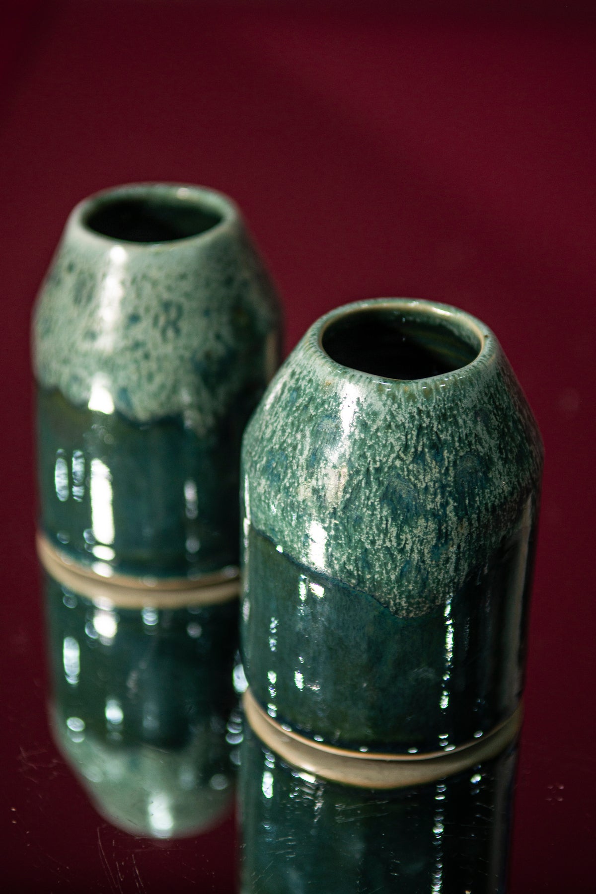 Pair of mini vases or candle holders green